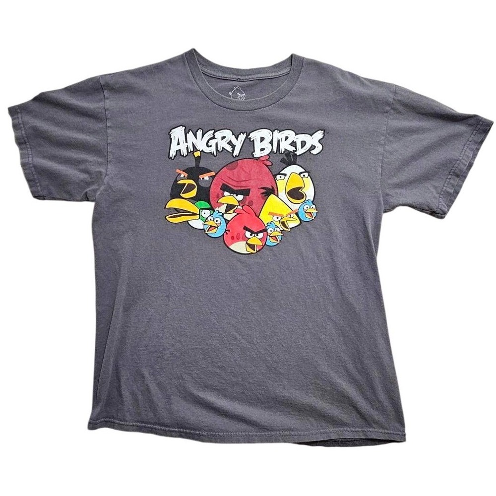 Angry Birds Graphic T-Shirt Mens Large Gray Short Sleeve Rovio Video Game Tee